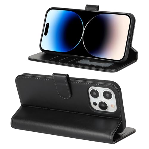 Image of for iPhone 14 Pro Case Wallet with Card Holder,for iPhone 14 Pro Wallet Case for Women Men,PU Leather Shockproof Magnetic Buckle Stand Flip Phone Case-Black