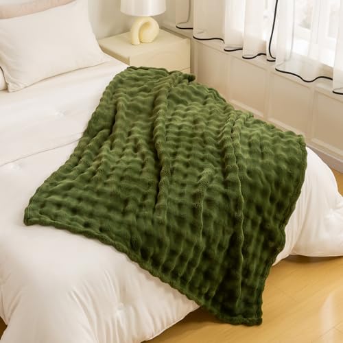 YUSOKI Luxury 3D Bubble Light Weighted Throw Blanket 1.8lb,All Ages,Home Decoration, (Olive Green,50 * 60inches)