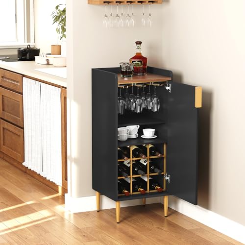 Image of ARTPOWER Mini Bar Cabinet for Apartment, Fluted Wine Bar Cart with Wine Racks & Wine Glass Holder, Modern Corner Liquor Cabinet for Living Room, Dining Room, Kitchen(Black)-2PCS