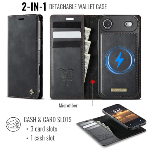 Étui portefeuille magnétique amovible compatible charge sans fil avec porte-cartes de sécurité