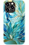 Goodon for iPhone 13 Pro Max Case Cute - Wireless Charging Compatible - Dual-Layer Hard Shell + Silicone Cover - Protective Phone Case with Trendy Designs for Women - Blue Leaves Flower