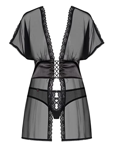 Ensemble nuisette et string Obsessive 868-BAB-1 en filet transparent noir - 2