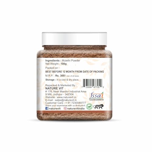 Image of NatureVit Mulethi Powder 100g (Yashtimadhu) | Edible Licorice Powder for Skin Brightening, Hair Care & Digestion | Natural & Preservative-Free