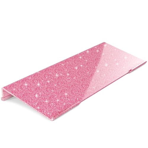 Rulyyo Ergonomic Computer Keyboard Stand - 17 Inch Glitter Pink Acrylic Keyboard Riser for Desk Tilted Keyboard Holder Tray with Non-Slip Strip for Home Office Easy Typing & Working