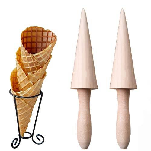 2 Pièces Moule à Cône en Bois, Rouleau de Cornet Gaufré Fait Maison, Rouleau de Gaufres Mouler, Convient pour Faire des Gaufres et des Cornets de Crème...