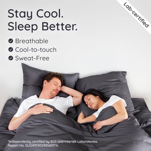 Image of Bambaw 100% Viscose Derived from Bamboo Duvet Cover Queen Size - 3 Piece Cooling Duvet Cover Set, Soft Duvet Cover Queen Size, Breathable Duvet Cover Set, No Comforter (Charcoal)