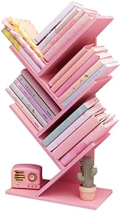 Tree Bookshelf,4-Layer Floor Standing,The Desktop Bookshelf Can Hold Books,Magazines,CDs and Photo Albums,Office Storage Rack,Pink