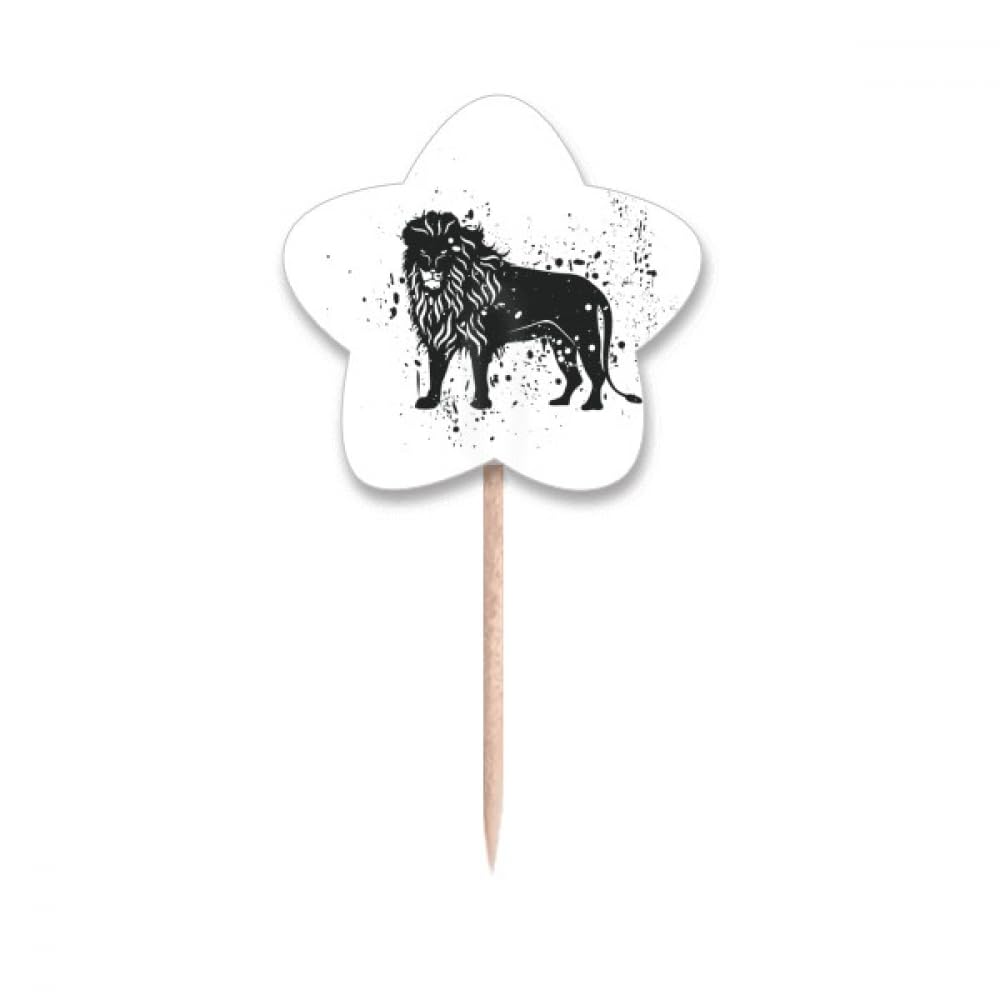Cure-dents noir et blanc en bois avec imprimé lion mexicain et motifs étoiles
