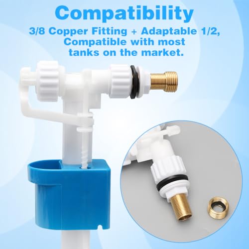 RANJIMA Spülkasten Füllventil, G3/8 und G1/2 Universelles Messing Anschluß Spülkasten Ersatzteile, Schwimmerventil Einstellbare Wassermenge und Geräuschlos Passt für Kunststoff & Keramik-Spülkasten