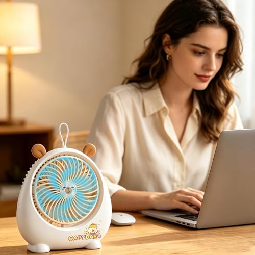 Ventilateur de bureau rechargeable à 2 vitesses pour bureau et chambre