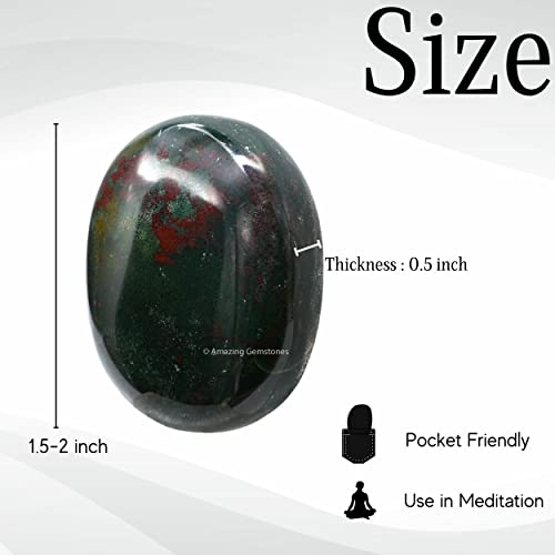 Image of Amazing Gemstone Bloodstone Crystals and Healing Stones - Large Palm Stone Crystals Piedra - Crystal for Good Luck, Balanced Positive Energy, Meditation - Unique Stocking Stuffers and Gifts for Women