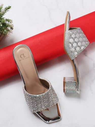 Image of Carlton London Women Stylish Fashion Embellished Ethnic Sandals for Outdoor, Party, Wedding and Holidays with Block Heels