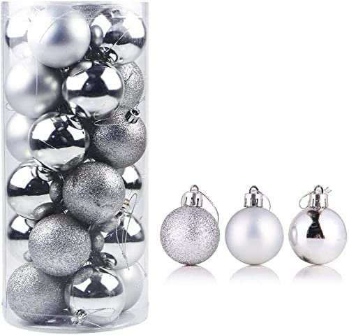 big box 24 Ball Silver Christmas Decoration Hanging Silver Balls Small Christmas Tree Decor Ball Bauble Hanging Home Xmas Party Ornament Decor