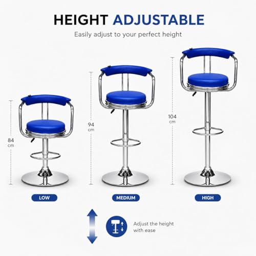 Image of Kemon Modern Adjustable Swivel Bar Stool Chair with Backrest, PU Leather Hydraulic Counter Stool with Footrest for Kitchen Island, Cafe & Home Bar (1, Blue, Round Barrel Stool)