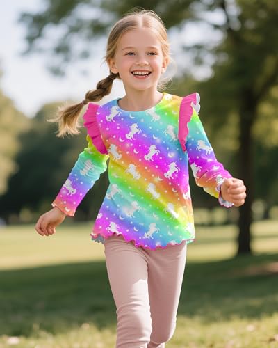 Toddler Girls Long Sleeve Shirts Ruffle Cute T-Shirts Kids Casual Crewneck Graphic Soft Tee Tops 3-8 Years4