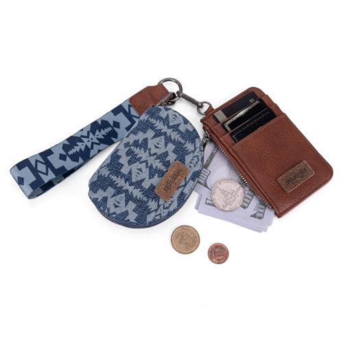 Image of Wrangler Aztec Keychain Wristlet Wallets for Women Western Dual Pouch Wristlet Credit Card Holder Wallet with Zipper Pocket WG2212-W0051JN