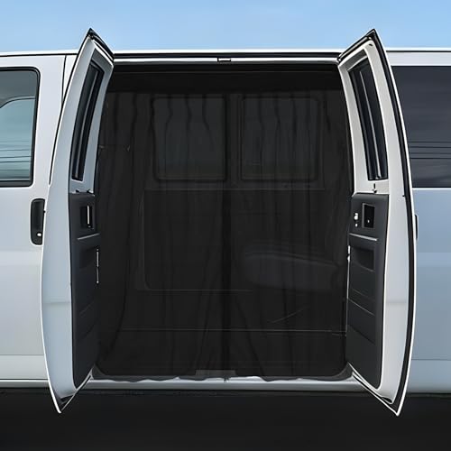 Falafa Van Bug Screen for Chevy Express & GMC Savana 1996-2025 Magnetic Side Sliding Door Mesh Heavy-Duty Double Layer Mosquito Net with Center Zipper Breathable Camper Van Bug Shield 55 x 51