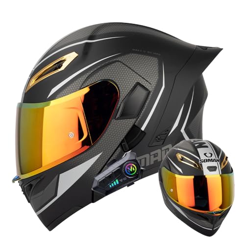 黒オレンジ バイクヘルメット フルフェイス シールド付きダブル