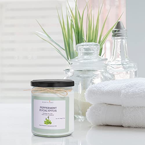 Peppermint Eucalyptus Essential Oil Candle | Aromatherapy For The Home | 9 Oz Glass Jar | All-Natural Soy Candle | Cotton Wick | High Scent | 40 Hours Burn Time (Peppermint Eucalyptus) #TOP1