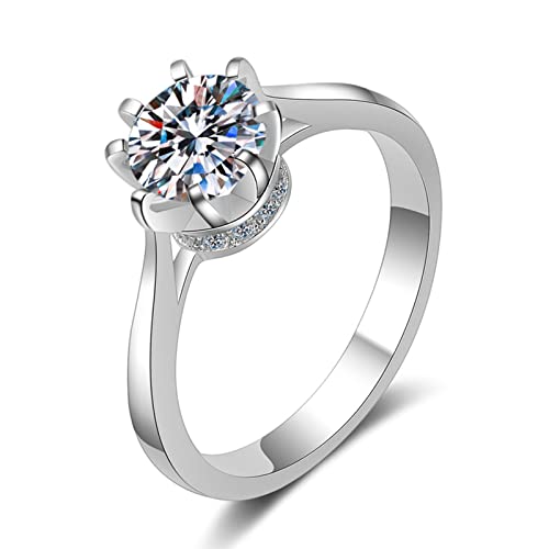 Bague solitaire femme argent avec moissanite ronde scintillante sertie 8 griffes pour alliance