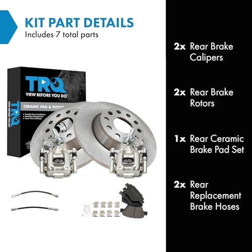 Image of TRQ Rear Brake Pad and Rotor Set Ceramic Rotors Calipers Compatible with 2010 Volkswagen Jetta