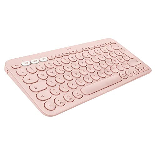 Clavier Bluetooth QWERTZ Logitech K380 pour Mac rose pour taper sur plusieurs écrans
