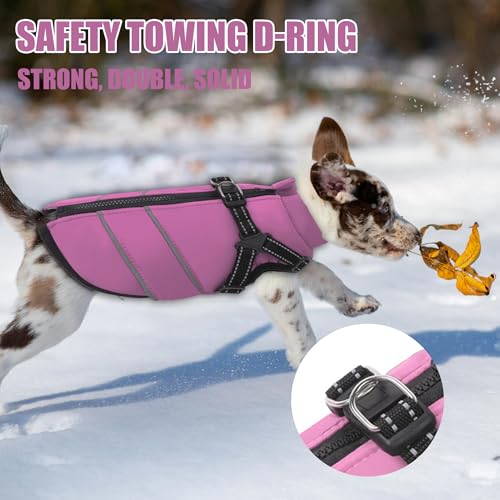 Mitili Warme Hundemantel Wasserdicht mit Geschirr, Reflektierend Hundejacke Winter für Kleine und Mittlere Hunde, Winddichte Hunde Wintermantel, Outdoor Hundeweste (Rosa, M)