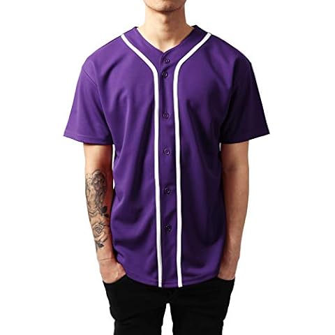 Ma Croix Mens Premium Baseball Jersey Active Button Shirt Team Uniform (X-Large, 1up01_Purple/White) Cover