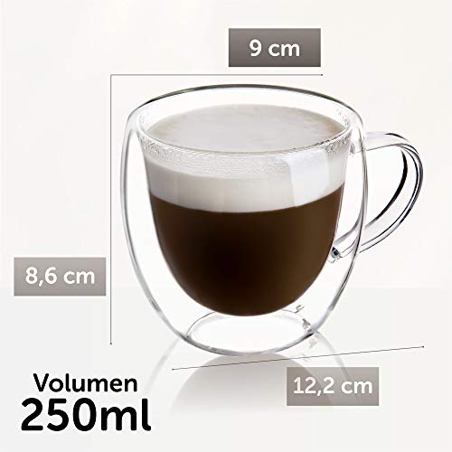 KADAX Taza de cristal de doble pared de 250 ml, vaso de cristal con mango ancho, para jugo, té, café, capuchino, agua… - Imagen 3