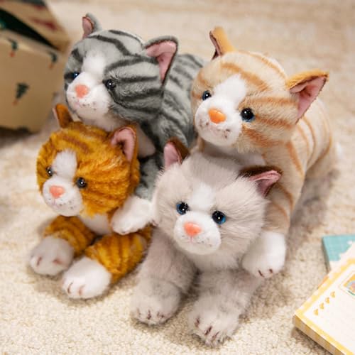 Image of PEACH CAT Cat Stuffed Animal 9.8 inch Realistic Kitten Plushies Soft Plush Toys Gifts for Kids Grey and White