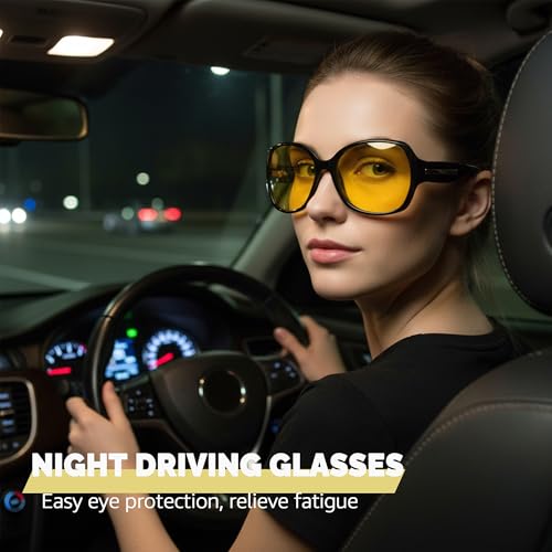 SIPHEW Oversized Night Driving Glasses for Women, Polarized Yellow Lens Reduces Headlight Glare & Eye Strain for Nighttime2