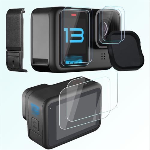 iDaPro [6Pcs para Protector de pantalla Gopro Hero 13 Hero13 Black+[1Pcs] Tapa del portapilas+[1Pcs] Tapa del objetivo,vidrio templado,Dureza 9H,Antiarañazos,Antiburbujas,Antihuellas,Ultra delgado