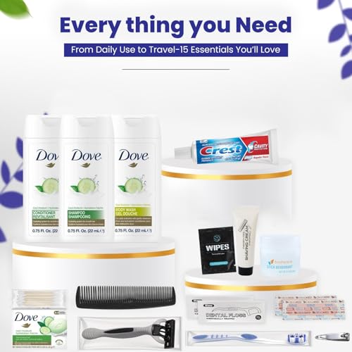 TrekTote 20 Piece Unisex Travel Hygiene Kit with Toiletries & Personal Care Essentials, TSA-Compliant, Individual and Bulk Packs Available