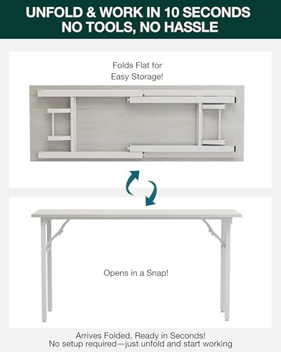Image of Frylr Small Folding Computer Desk - Portable 55.1 Inch Foldable Laptop Table, Collapsible and Compact for Easy and Fast Setup, Lightweight for Small Spaces, Home Craft and Study Use, White Ash