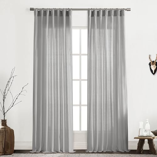 Image of XTMYI Gray Curtains 96 Inches Long,Sheer Linen Back Tab Hooks Pleat Light Weight Modern Stylish Curtains for Living Room 96 Inch Length 2 Panel Set,Grey