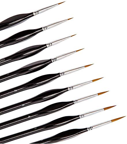 9Pcs Detail Paint Brush Set, Miniature Fine Painting Brushes Artist Detail Paint Brush for Acrylic, Nail, Watercolor, Oil, Face, Art Craft, Scale Model Painting, Line Drawing(Black)
