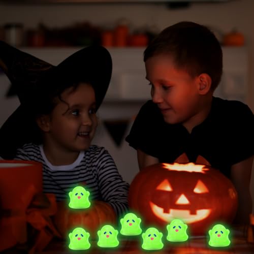 Image of JUNEBRUSHS 50 Pcs Halloween Mini Ghost, Luminous Ghost Figurines Miniature Ornaments Glow in The Dark for DIY Crafts Party Gifts Landscape Decorations