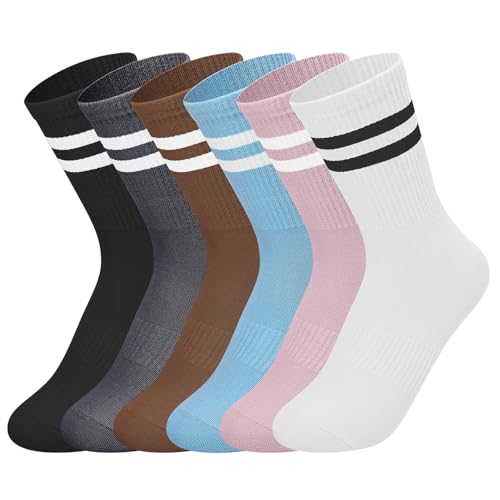 Image of Womens Crew Socks, Cotton Casual Boot Socks for Women 6 Pairs, Size 5-10