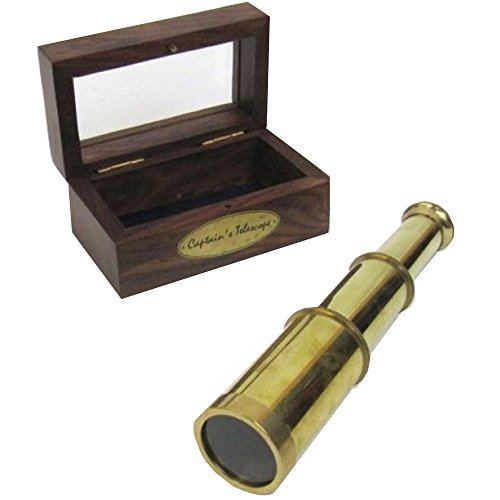 Solid Brass Pullout, Extendable Captain's Telescope, Solid Metal Pipe, Polished,Wooden Box Rustic Vintage Home Decor Gifts