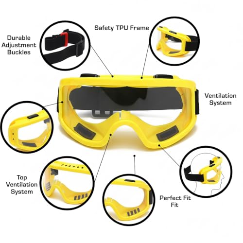 Image of Motorcycle Goggles for Men and Women - UV400 Protection, Anti-Fog, Scratch-Resistant Lens, Adjustable Strap, Windproof and Dustproof Riding Eyewear for Off-Road & Dirt Bike (Yellow)