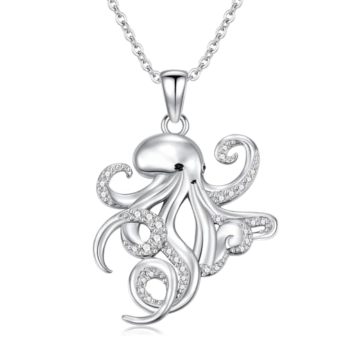 Octopus/Anchor Cross Necklace Sterling Silver Ocean Pendant Necklace Ocean Jewelry Gifts for Women