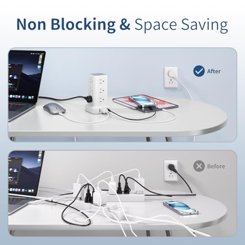 Regleta eléctrica AnnTane con cable de 10 pies, torre con 4 puertos USB (1 USB C), 12 salidas AC miniatura 4