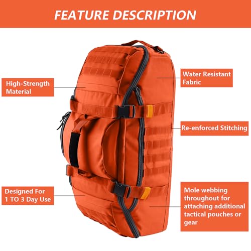 Image of Hannibal Tactical 65L Large Duffle Bag, 3-in-1 Tactical Backpack MOLLE Pack for Sports, Gym, Outdoor, Orange