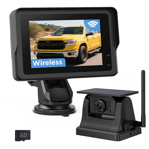 Tivernox Magnetic Solar Wireless Backup Camera with 28hrs Rechargeable Battery IR Night Vision & IP69 Suitable for Trucks RV Small Trailer & Pickup 5 HD 1080P Video Monitor Reserve Guideline