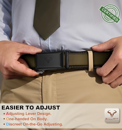 Image of BULLIANT Men Ratchet Belt 2 Pack, Click Sliding Leather Belt Adjustable for Gift Men Dress Casual Jeans 1 3 /8,Cut for Fit