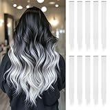 10 extension per capelli bianchi, 55 cm, con clip, lisce, lunghe, sintetiche, per bambine,...