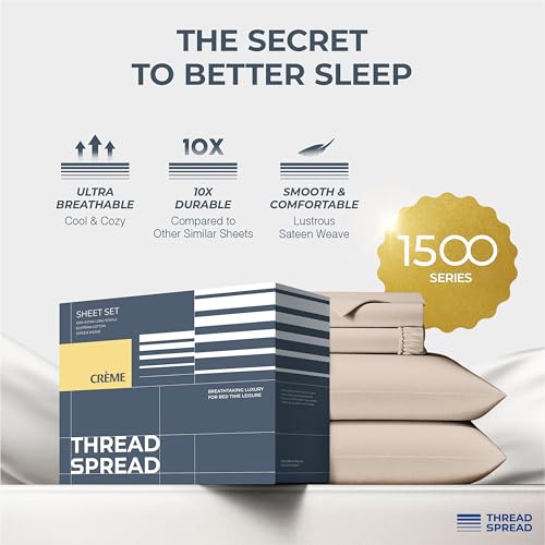 Image of THREAD SPREAD 100% Egyptian Cotton Sheets California King Size - 1500 Series Cal King Sheets Egyptian Cotton (4 PC, Taupe), Silky Soft, Sateen Weave, Cooling & Breathable, 17 inch Deep Pocket Bed Set