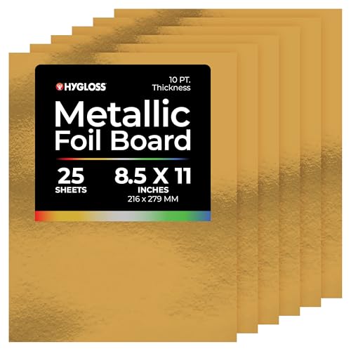 Hygloss Metallic Cardstock Sheets – 25 Shiny Gold Sheets, 8.5” x 11” - Sturdy 10 pt. – Metallic Foil Board Paper for Crafts, Scrapbooking, Posters & Decorations