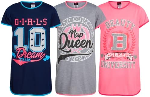 Angel Face Girls’ Nightgown Pajamas – 3 Pack Sleepwear Night Dress Sleep Shirt (4-14), Size 10, Varsity/Girls Dream