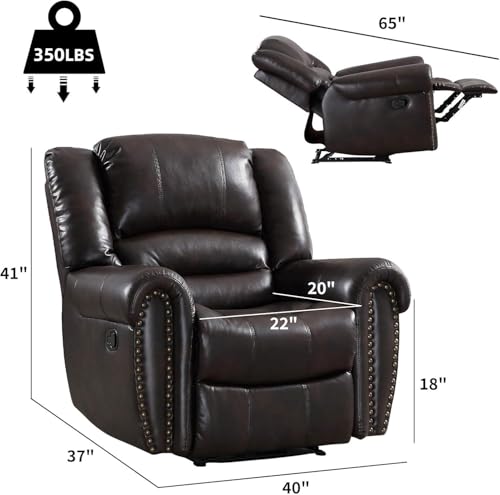 Image of CANMOV Leather Recliner Chair Set of 2, Classic and Traditional Manual Recliner Chair with Comfortable Arms and Back,Manual Single Recliner Sofa for Living Room, Dark Brown